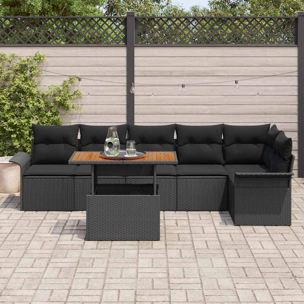 Garden Sofa Set with Cushion 7 pcs Black