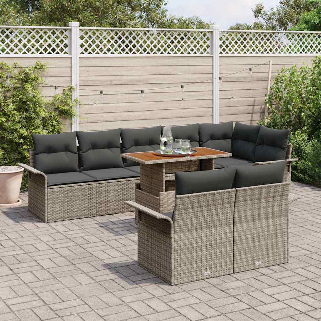 Garden Sofa Set with Cushion Manual 9 pcs Grey