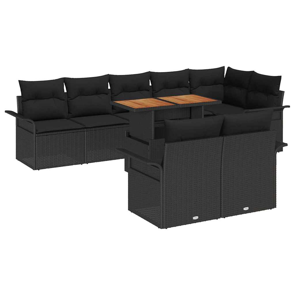 Garden Sofa Set with Cushion 9 pcs Black