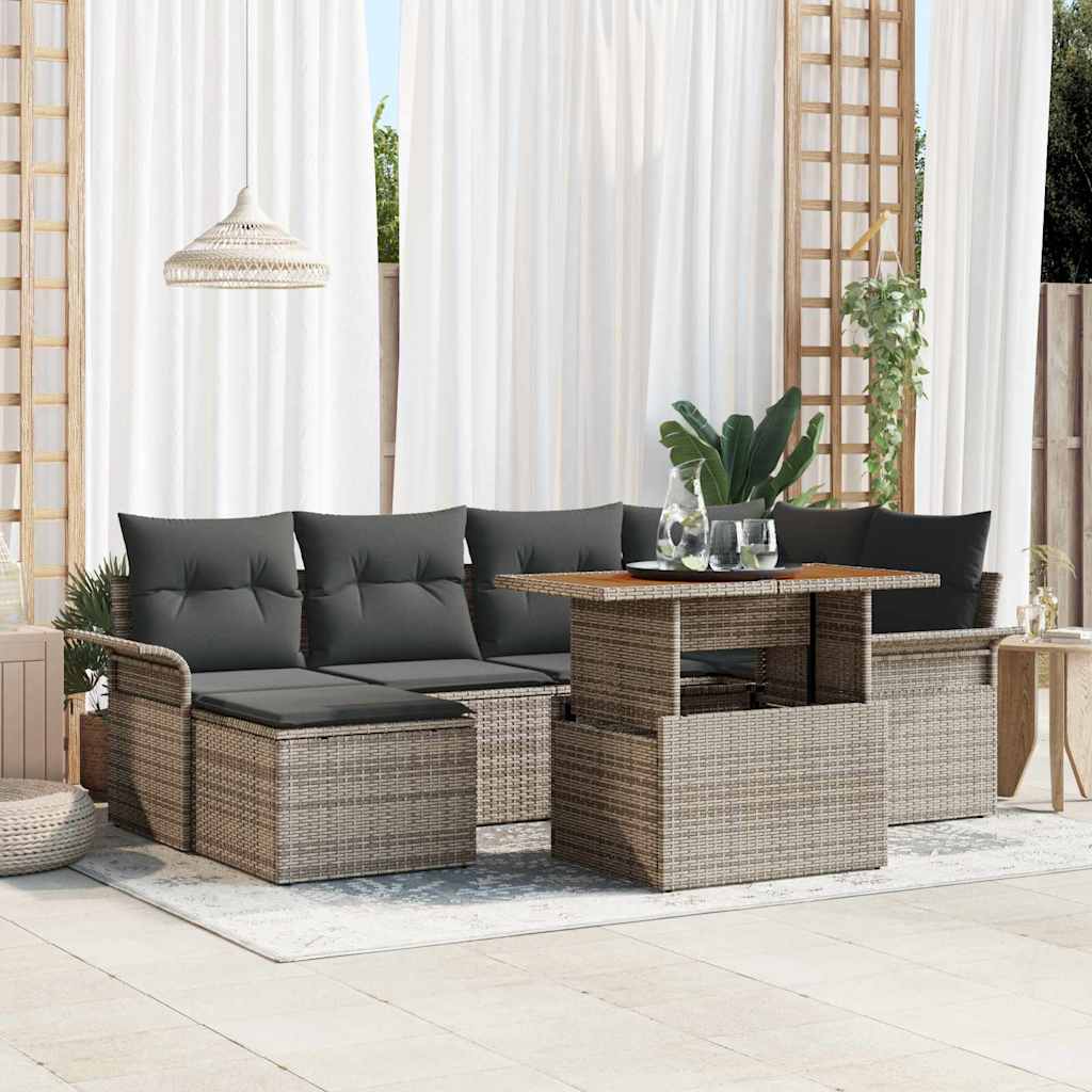 Garden Sofa Set 7 pcs Grey Poly rattan and powder-coated steel