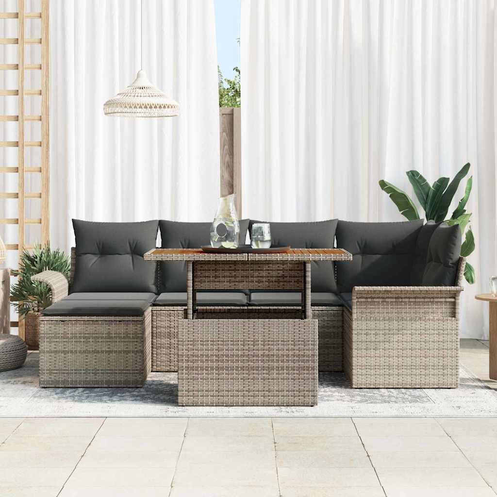 Garden Sofa Set 7 pcs Grey Poly rattan and powder-coated steel