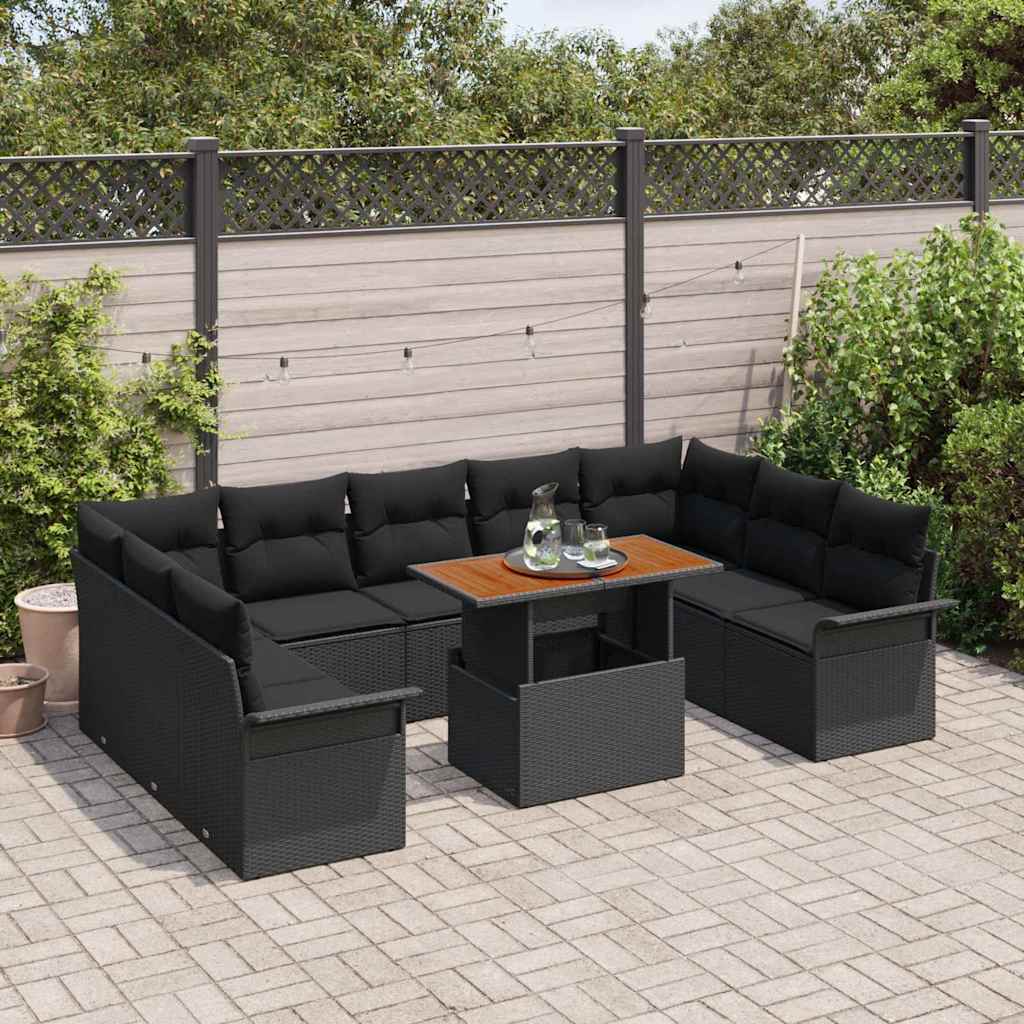 Garden Sofa Set with Cushion 10 pcs Black
