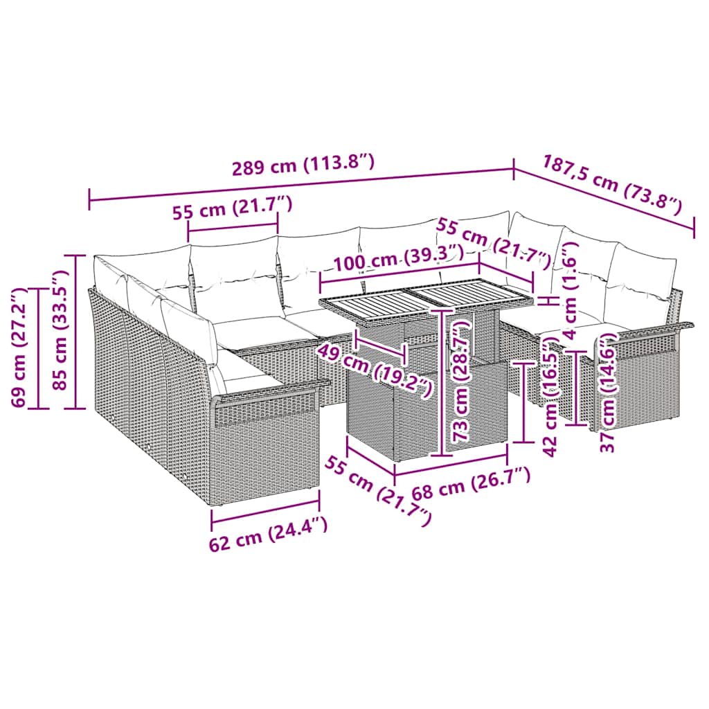Garden Sofa Set with Cushion 10 pcs Black