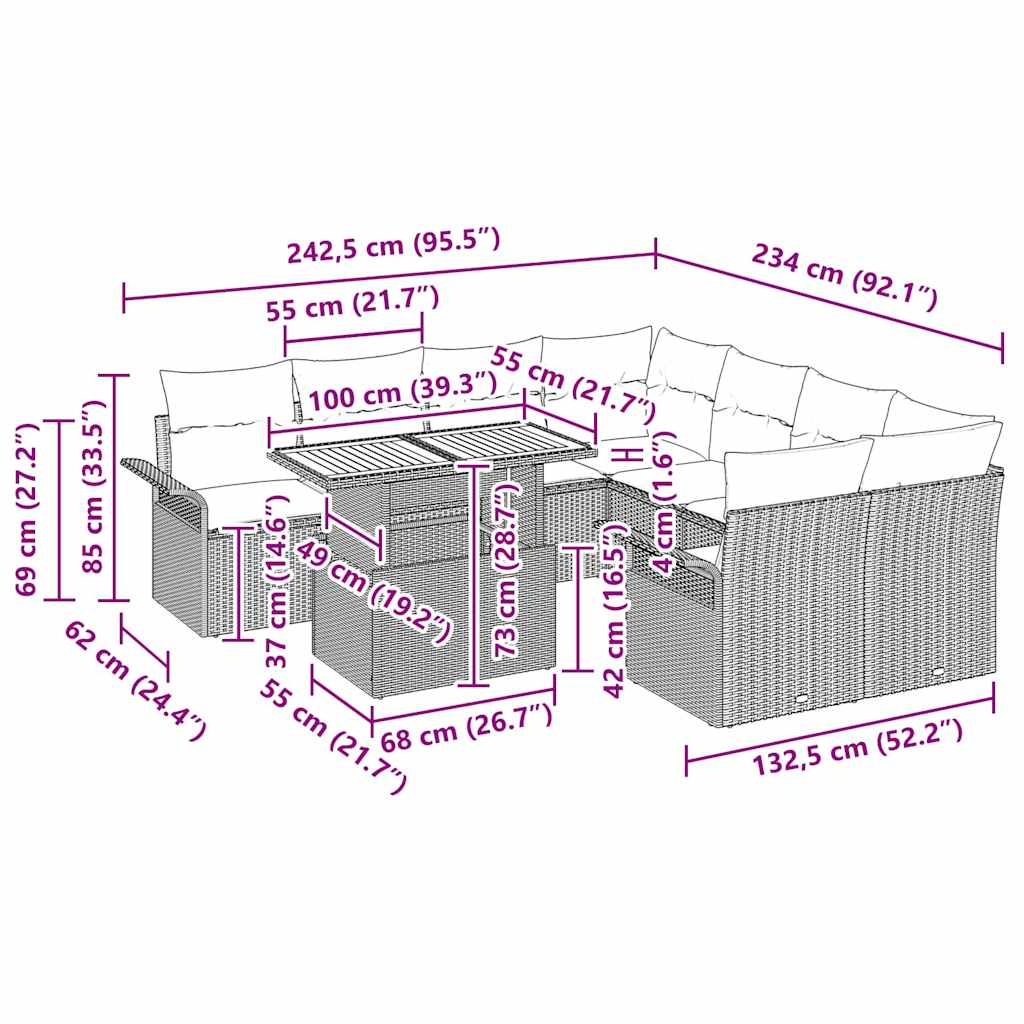 Garden Sofa Set with Cushion 11 pcs Grey