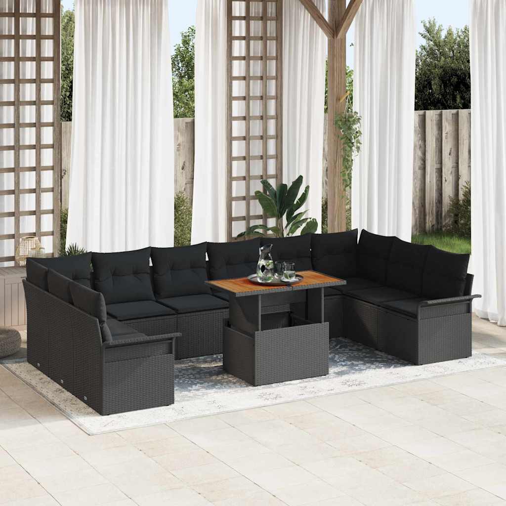 Garden Sofa Set with Cushion 11 pcs Black