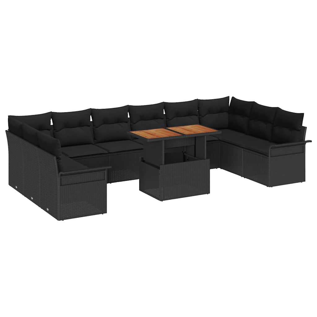 Garden Sofa Set with Cushion 11 pcs Black
