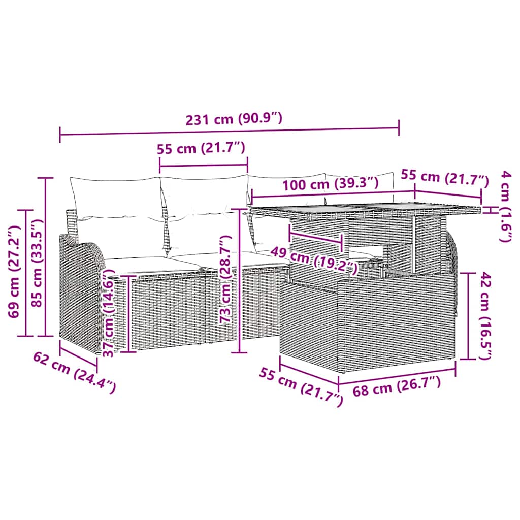 Garden Sofa Set with Cushion 5 pcs Black 100 x 55 x 73 cm