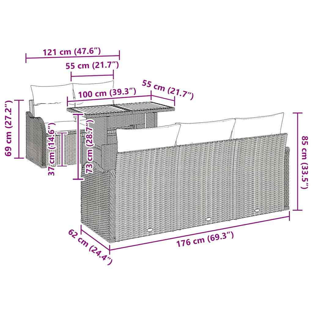 Garden Sofa Set with Cushion Manual 6 pcs Grey 100 x 55 x 73 cm