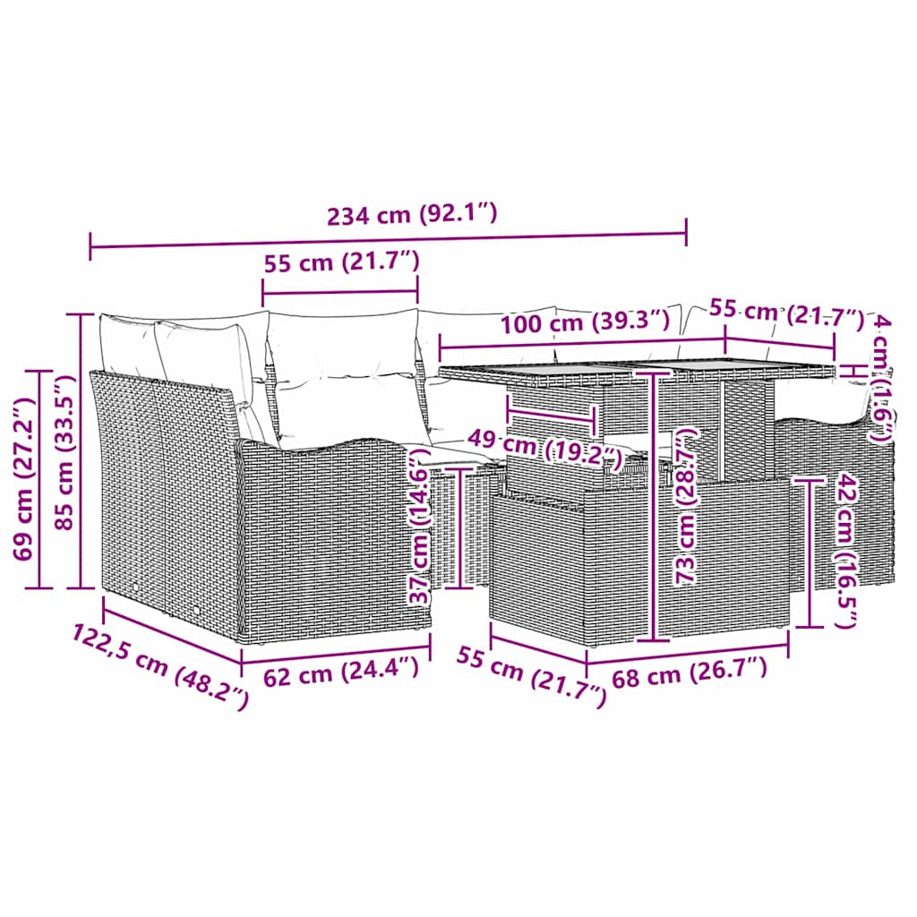 Garden Sofa Set with Cushion Manual 7 pcs Grey 100 x 55 x 73 cm