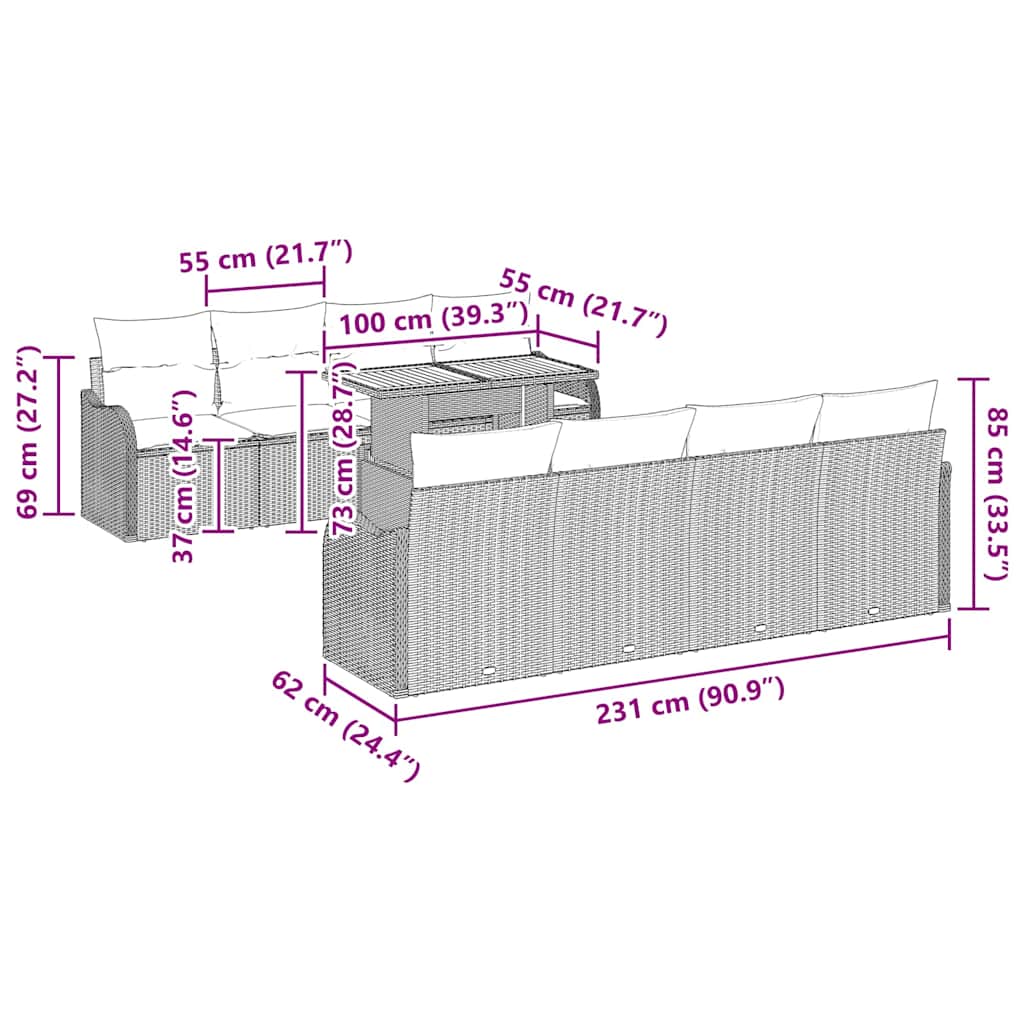 Garden Sofa Set with Cushion Manual 7 pcs Grey 100 x 55 x 73 cm