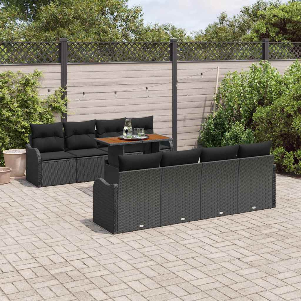 Garden Sofa Set with Cushion Manual 7 pcs Black