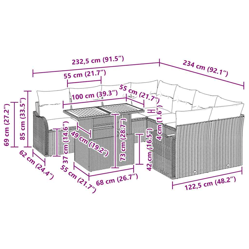 Garden Sofa Set with Cushion Manual 7 pcs Grey 100 x 55 x 73 cm