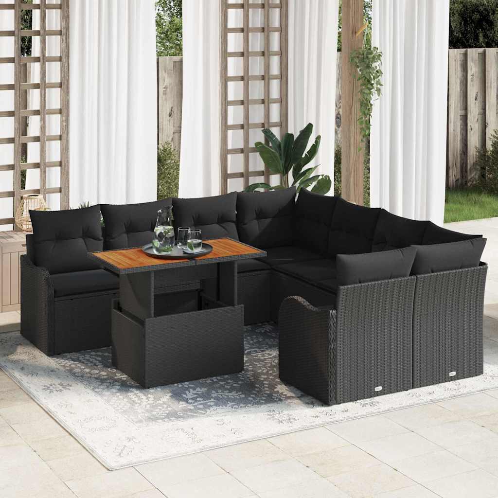 Garden Sofa Set with Cushion 7 pcs Black 100 x 55 x 73 cm