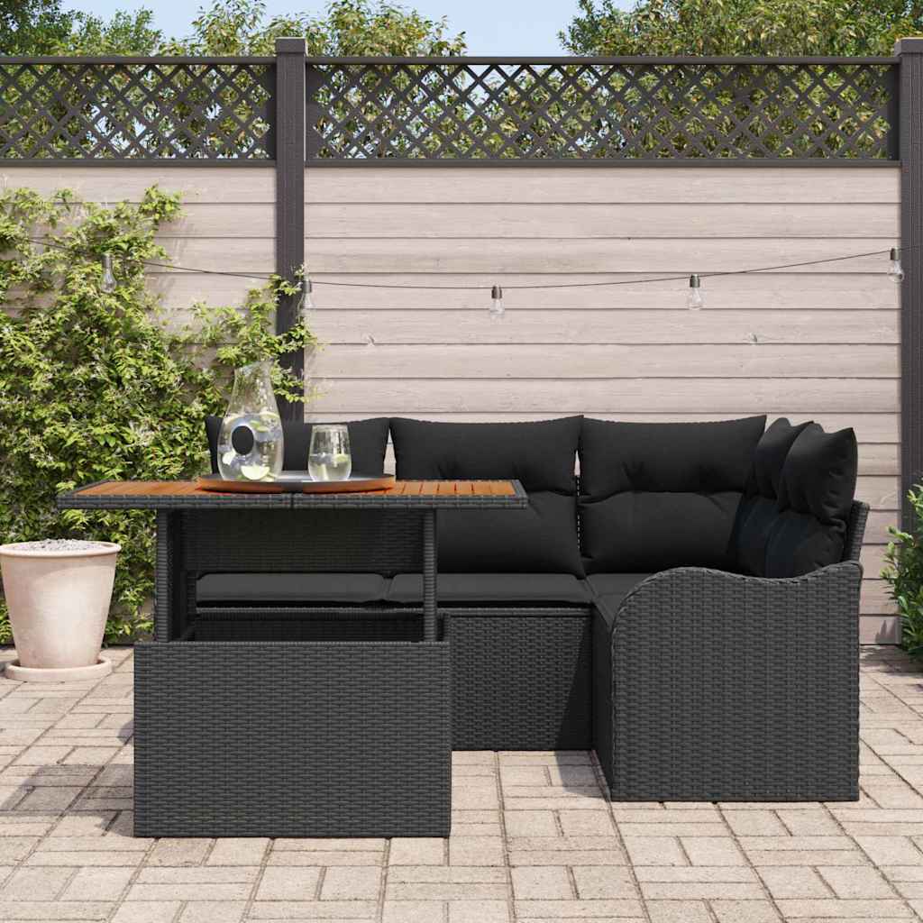 Garden Sofa Set with Cushion Manual 5 pcs Black