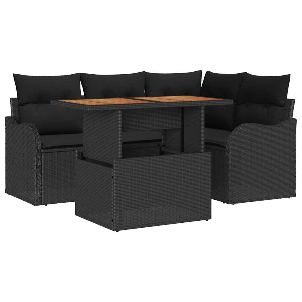 Garden Sofa Set with Cushion Manual 5 pcs Black