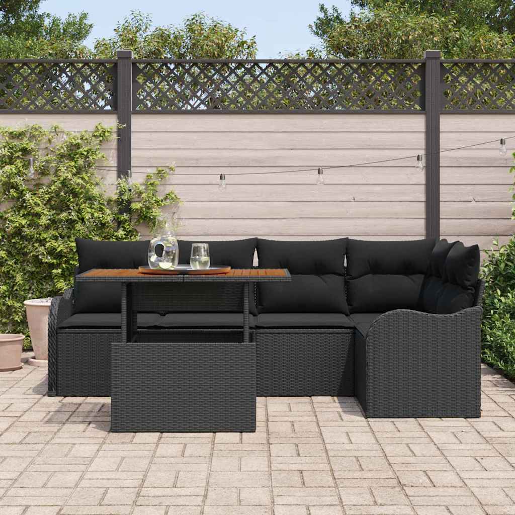 Garden Sofa Set with Cushion 6 pcs Black 100 x 55 x 73 cm