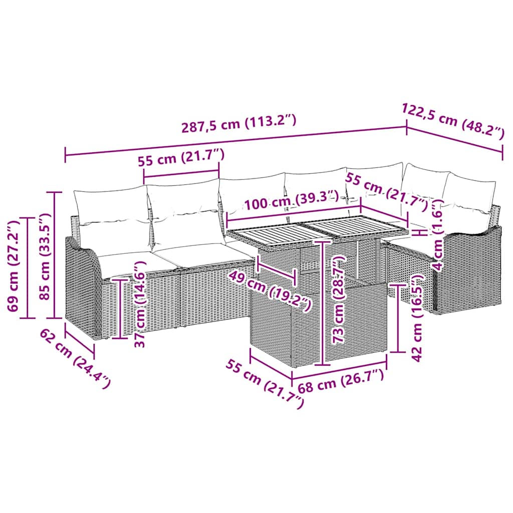Garden Sofa Set with Cushion Manual 7 pcs Grey 100 x 55 x 73 cm