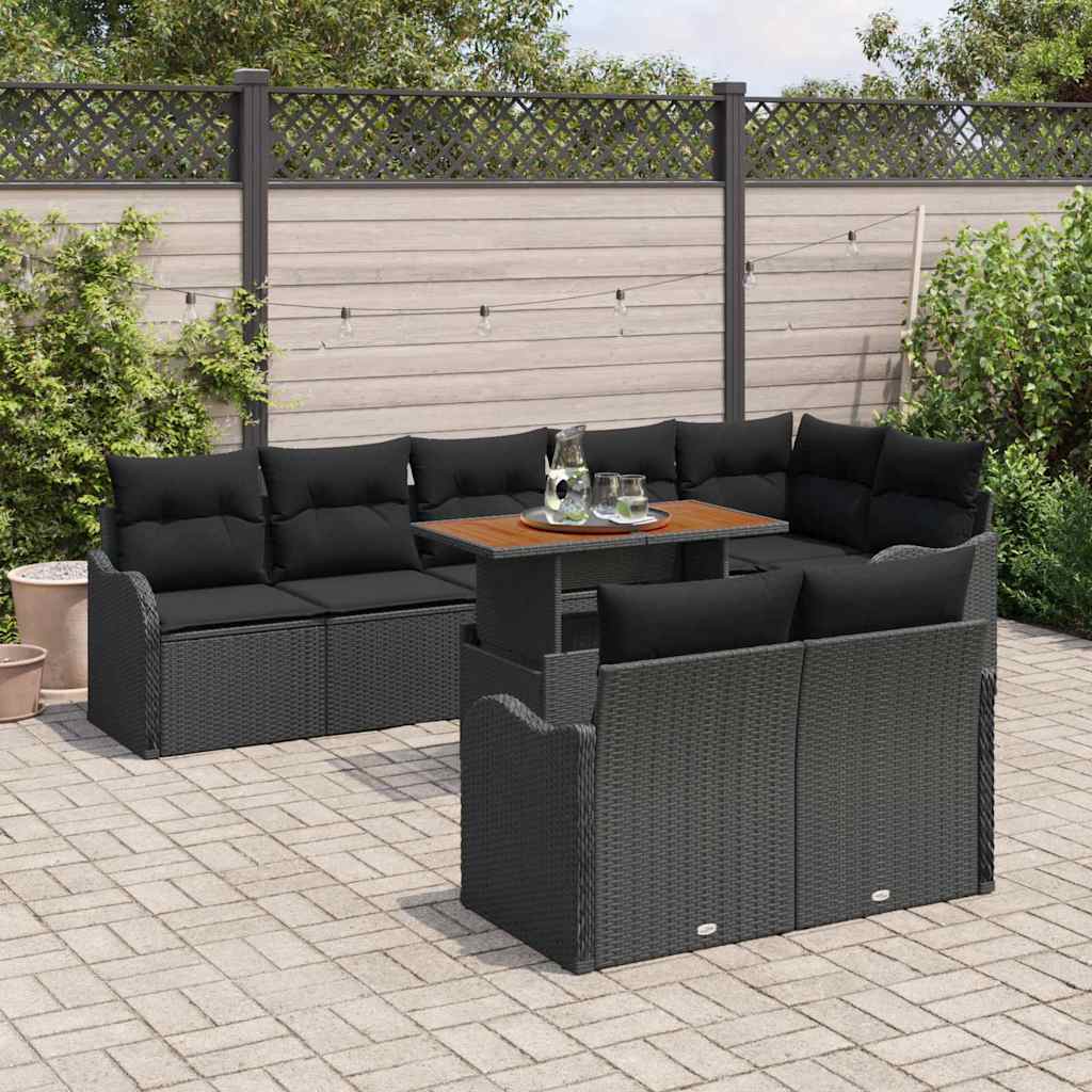 Garden Sofa Set with Cushion 9 pcs Black 100 x 55 x 73 cm