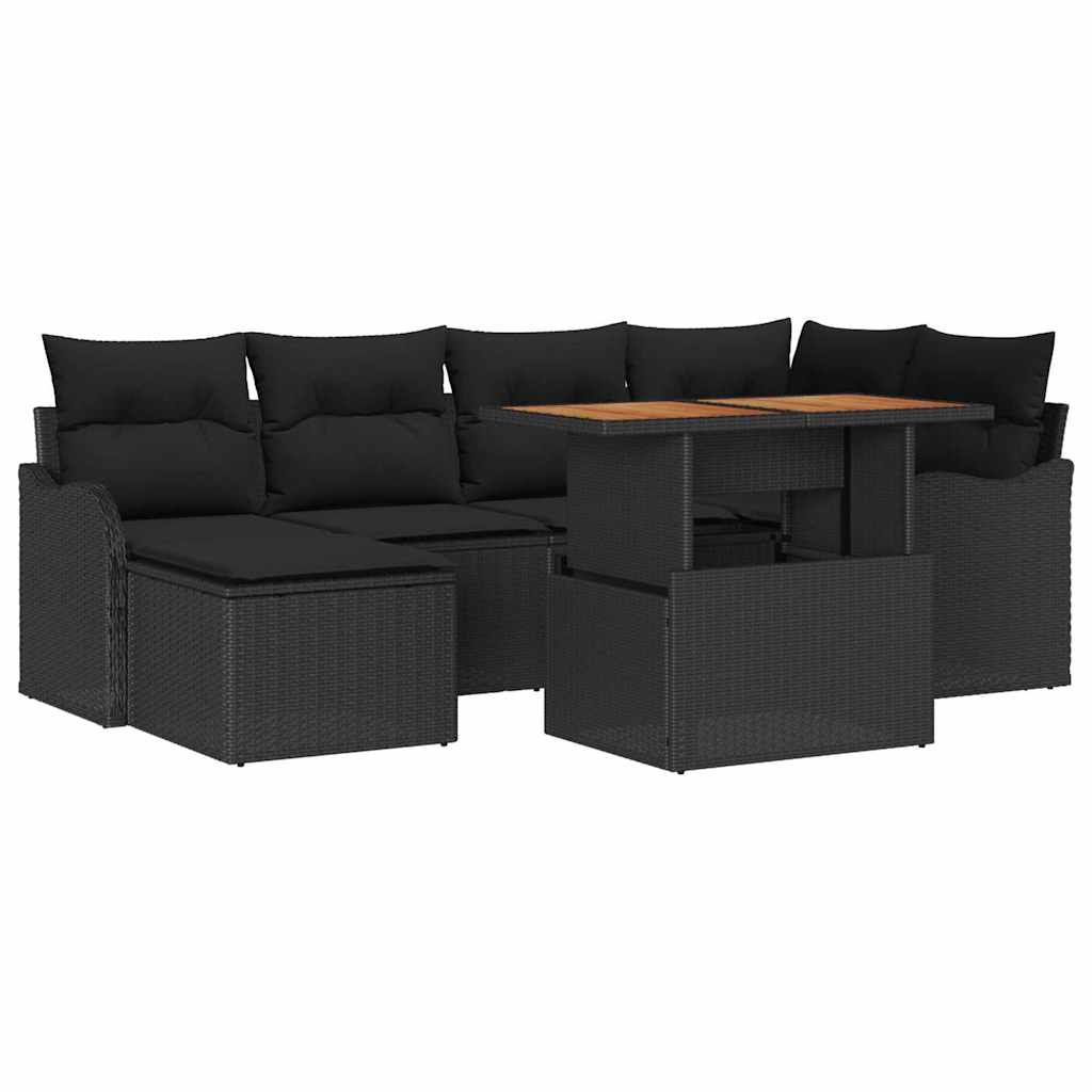 Garden Sofa Set 7 pcs Black Poly rattan and powder-coated steel