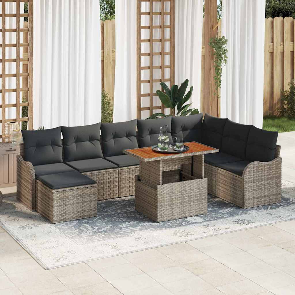 Garden Sofa Set 9 pcs Grey Poly rattan, powder-coated steel