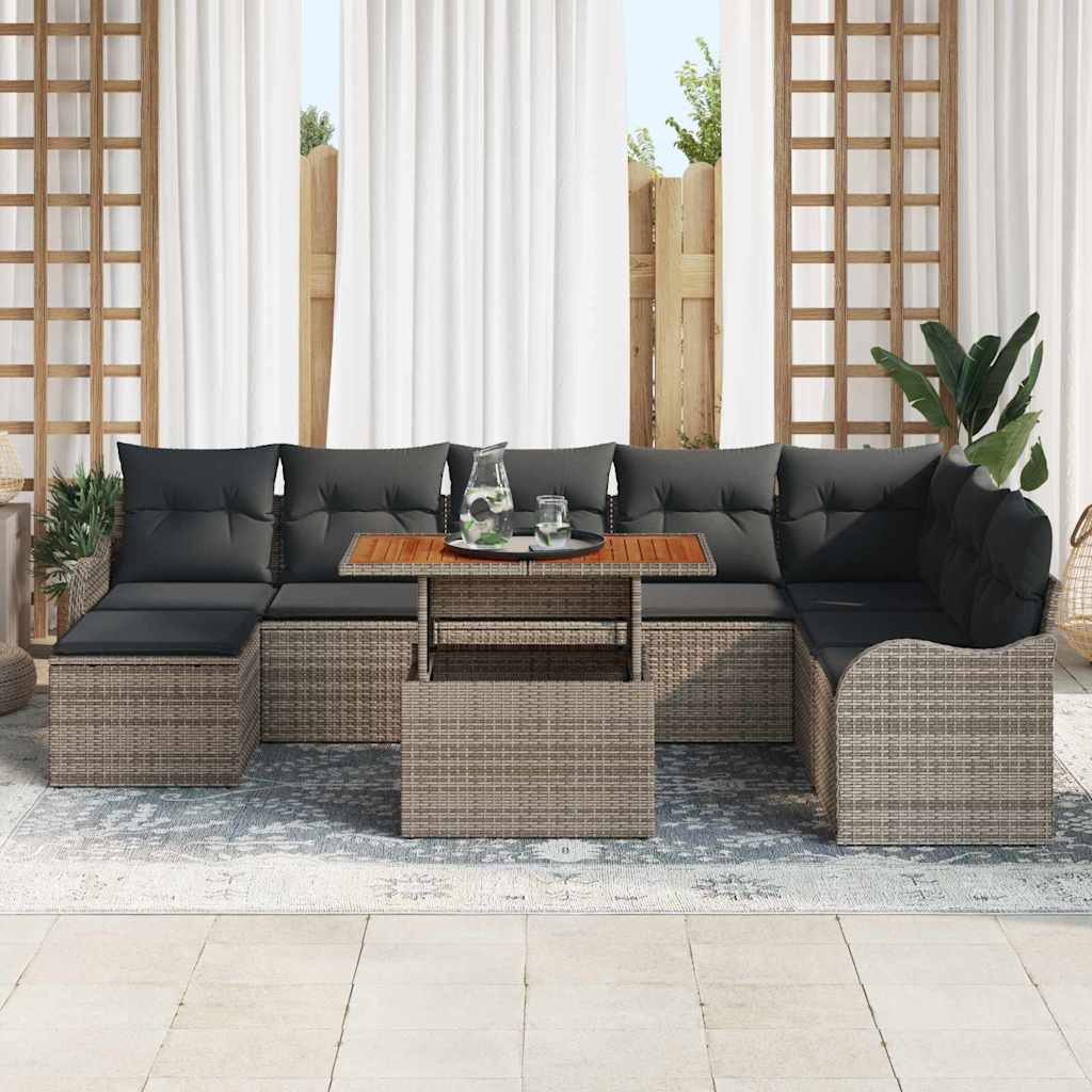 Garden Sofa Set 9 pcs Grey Poly rattan, powder-coated steel