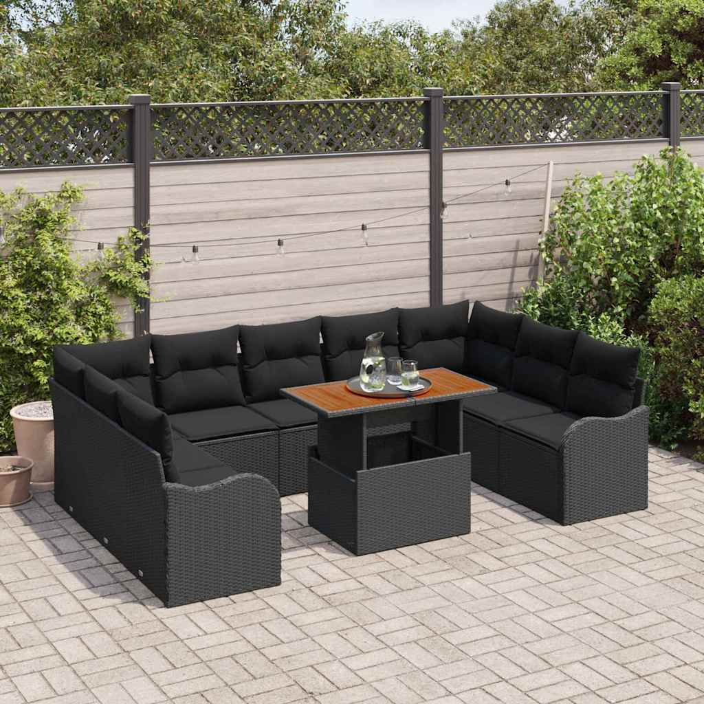 Garden Sofa Set with Cushion 10 pcs Black 100 x 55 x 73 cm