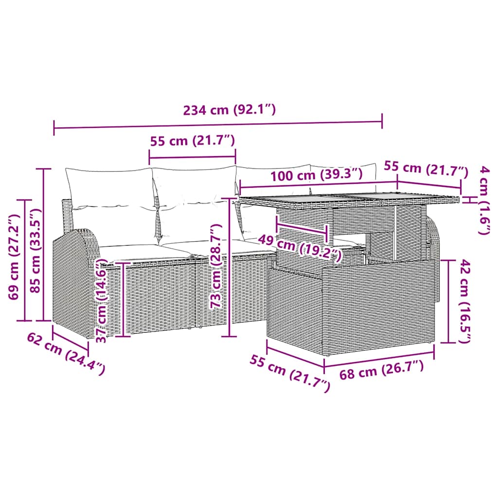Garden Sofa Set with Cushion Manual 5 pcs Black