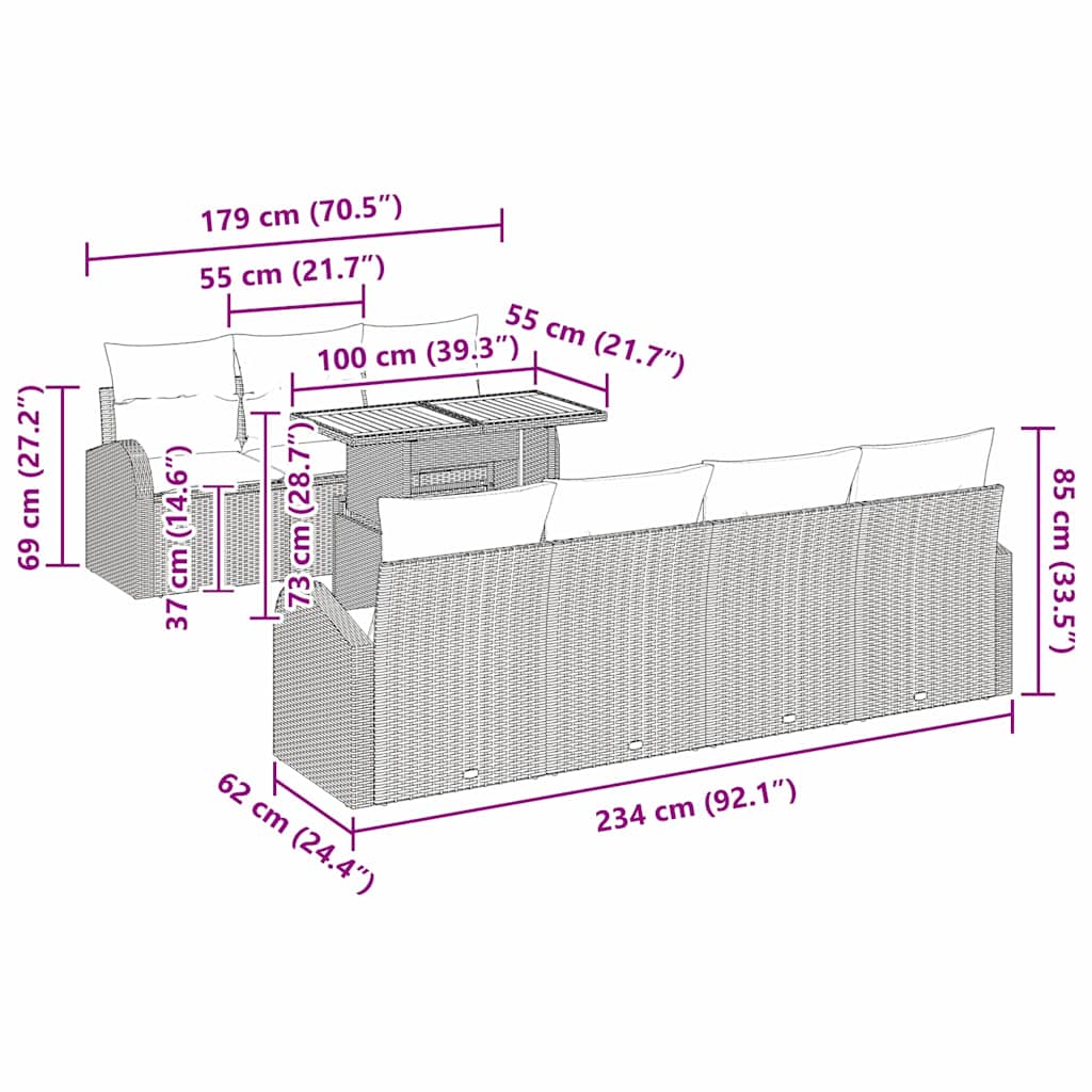 Garden Sofa Set with Cushion 8 pcs Black