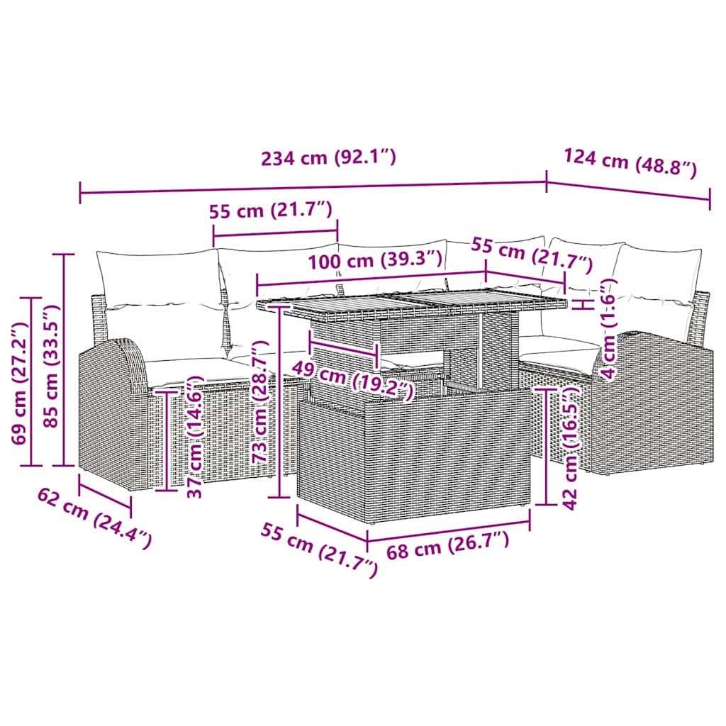 Garden Sofa Set with Cushion Manual 6 pcs Black