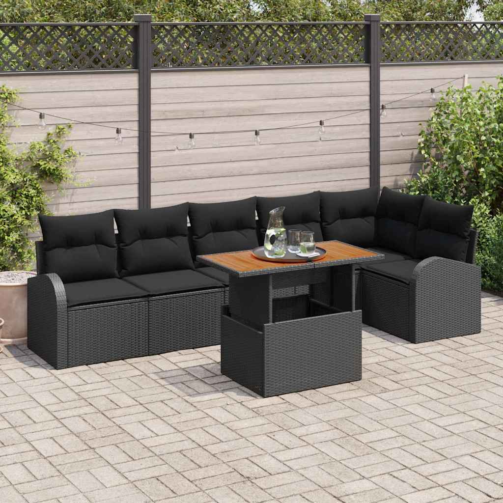 Garden Sofa Set with Cushion 7 pcs Black