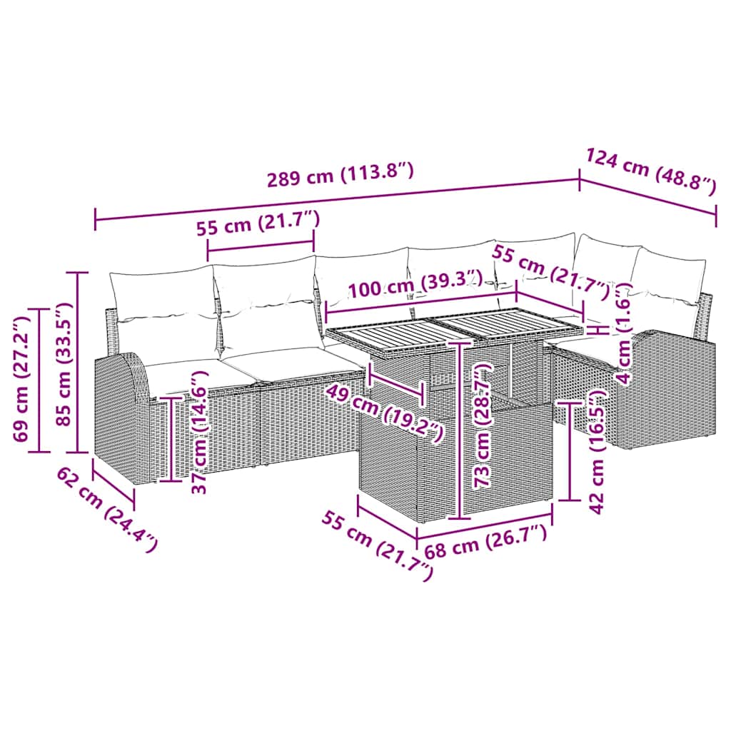 Garden Sofa Set with Cushion 7 pcs Black
