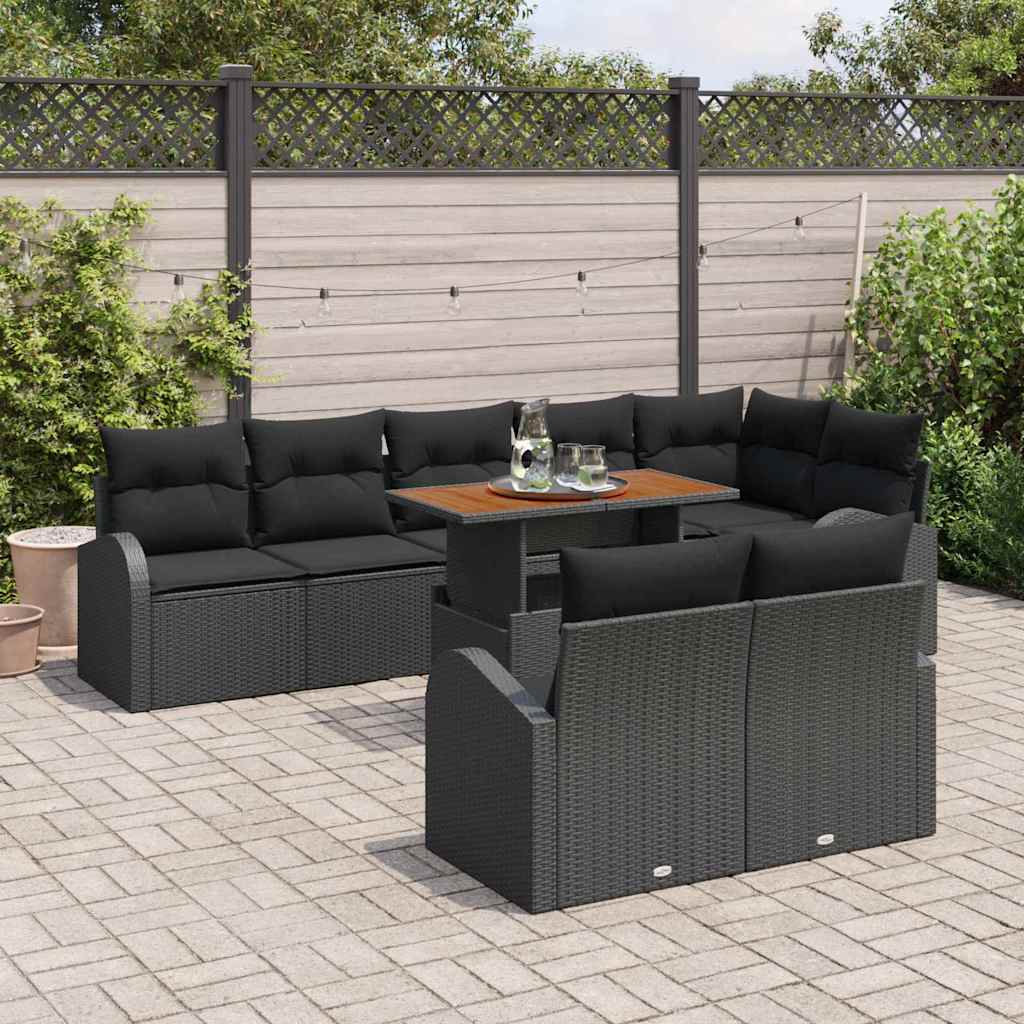 Garden Sofa Set with Cushion 9 pcs Black