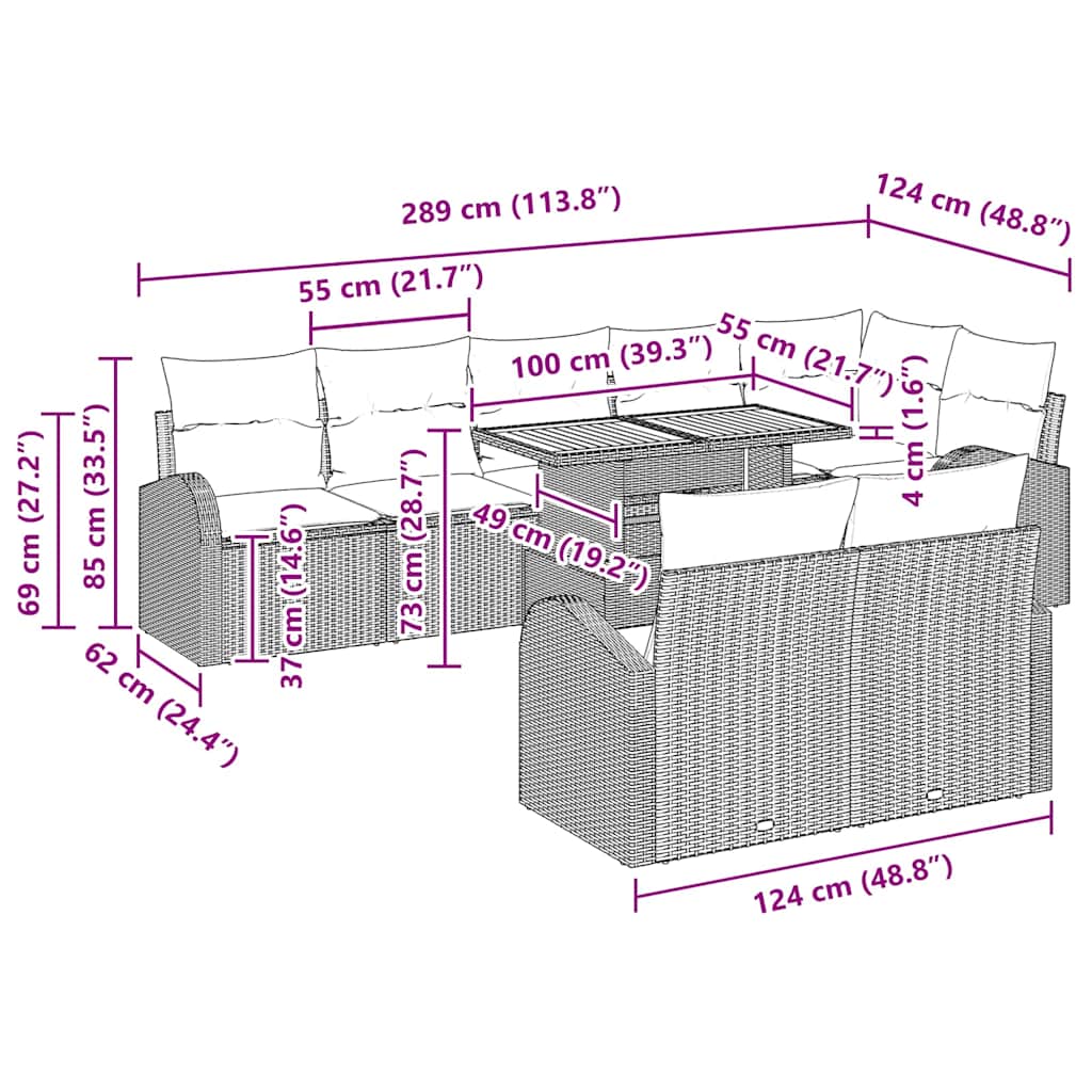 Garden Sofa Set with Cushion 9 pcs Black 100 x 55 x 73 cm