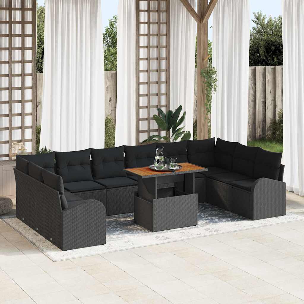 Garden Sofa Set with Cushion 11 pcs Black