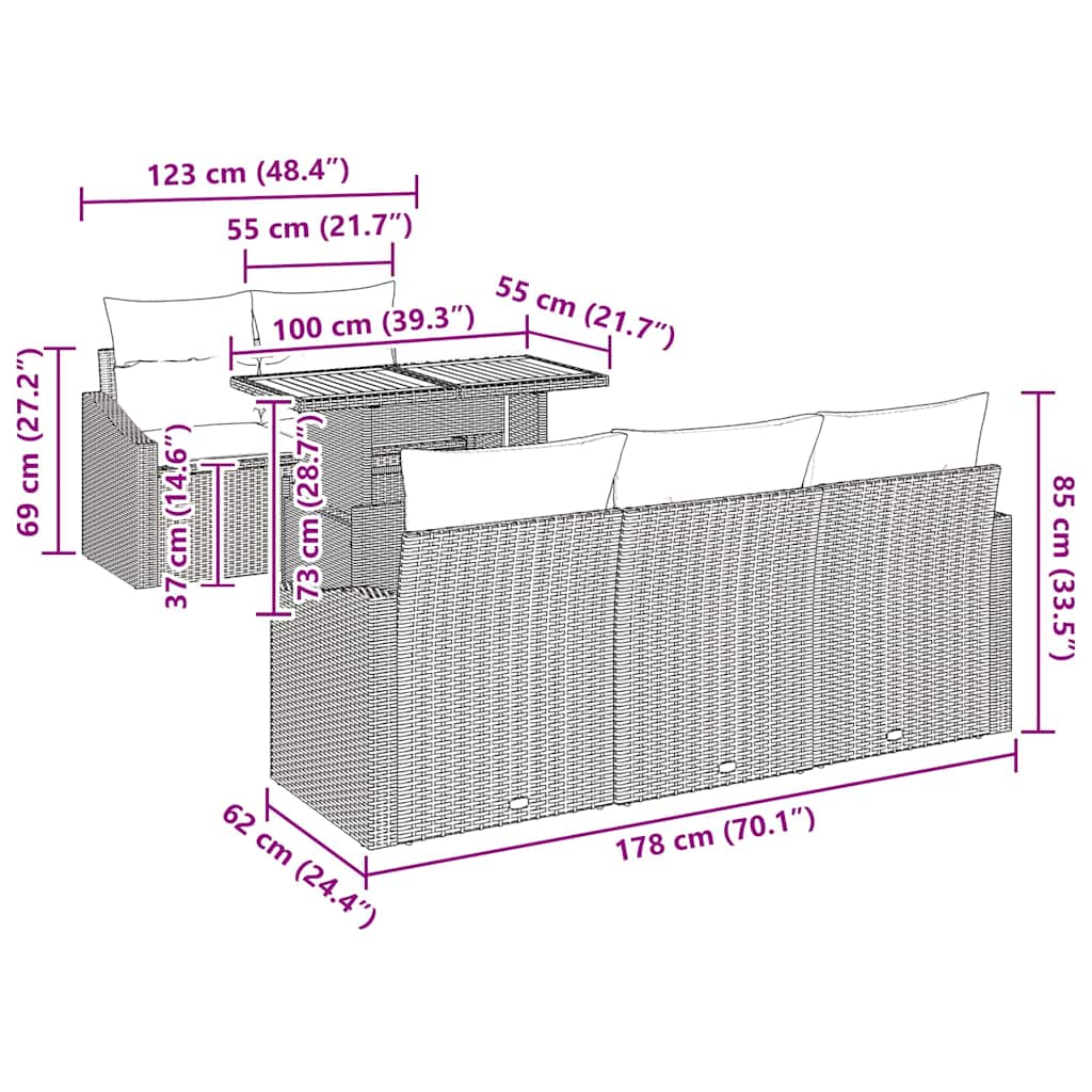 Garden Dining Set with Cushion Grey and Brown 100 x 55 x 73 cm