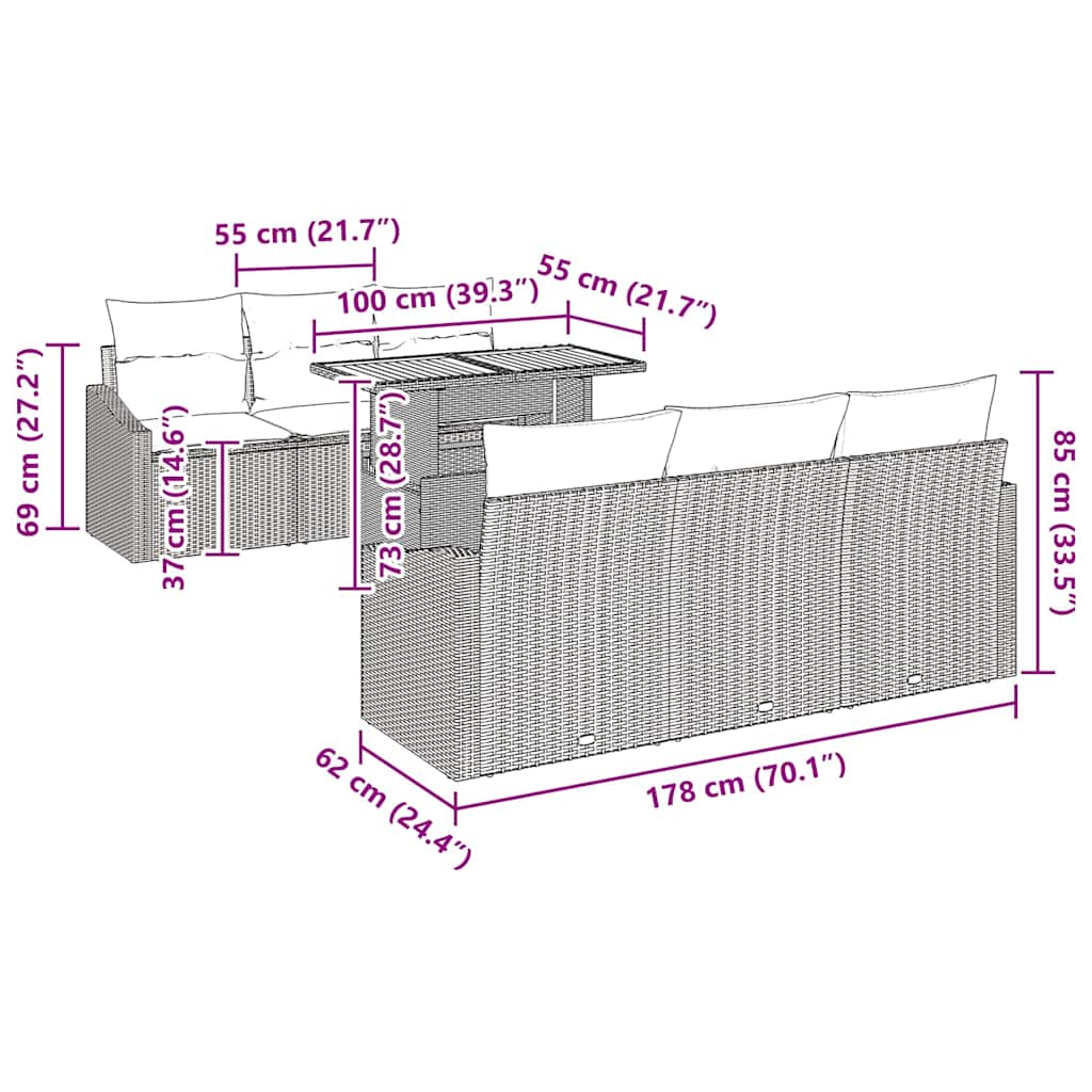 Garden Sofa Set with Cushion Manual 7 pcs Grey and Brown