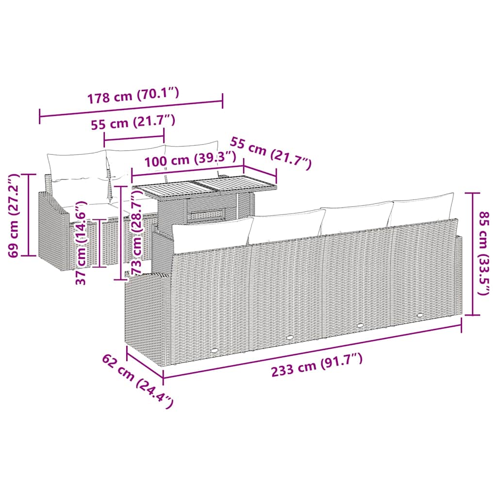 Garden Dining Set with Cushion Grey and Brown 100 x 55 x 73 cm
