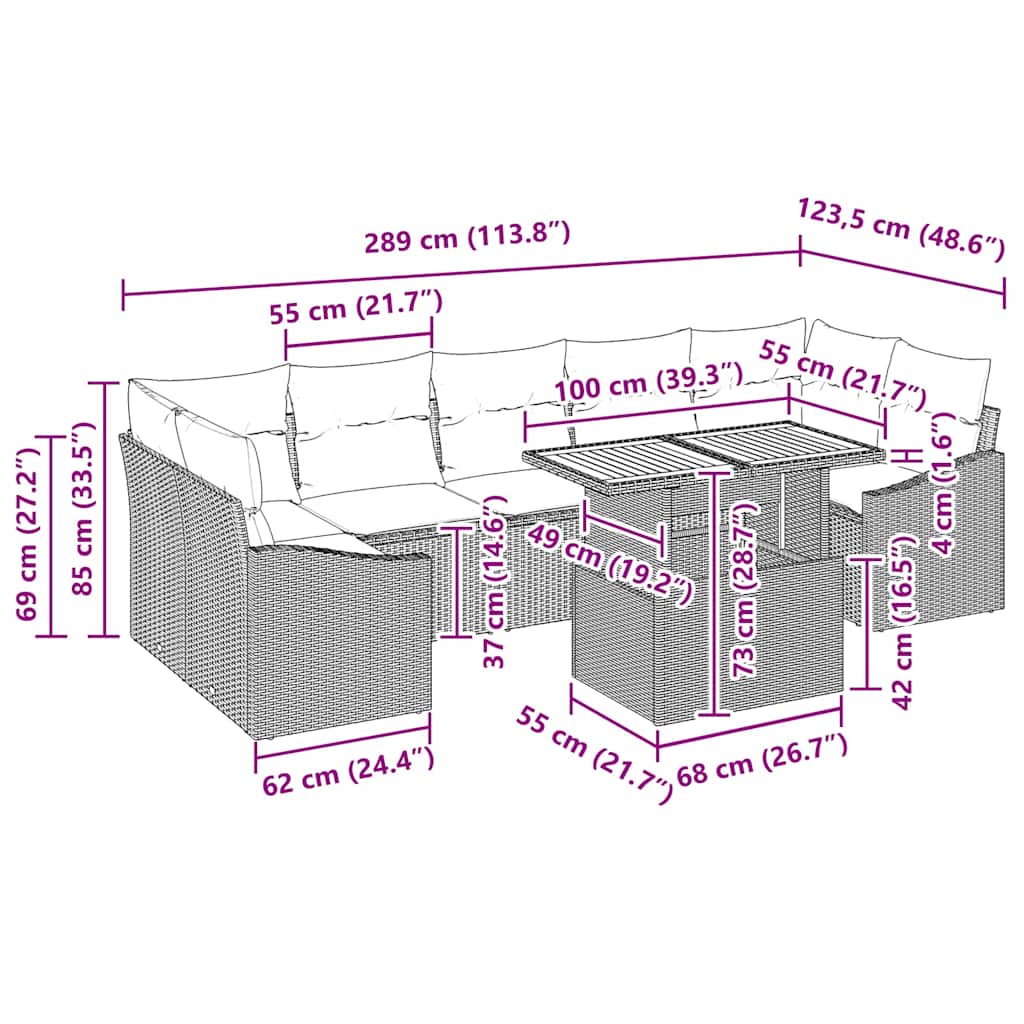 Garden Dining Set Manual 8 pcs Black and Brown 100 x 55 x 73 cm