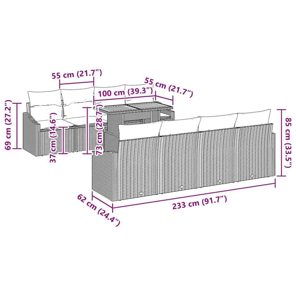 Garden Dining Set with Cushion Manual 9 pcs Grey and Brown