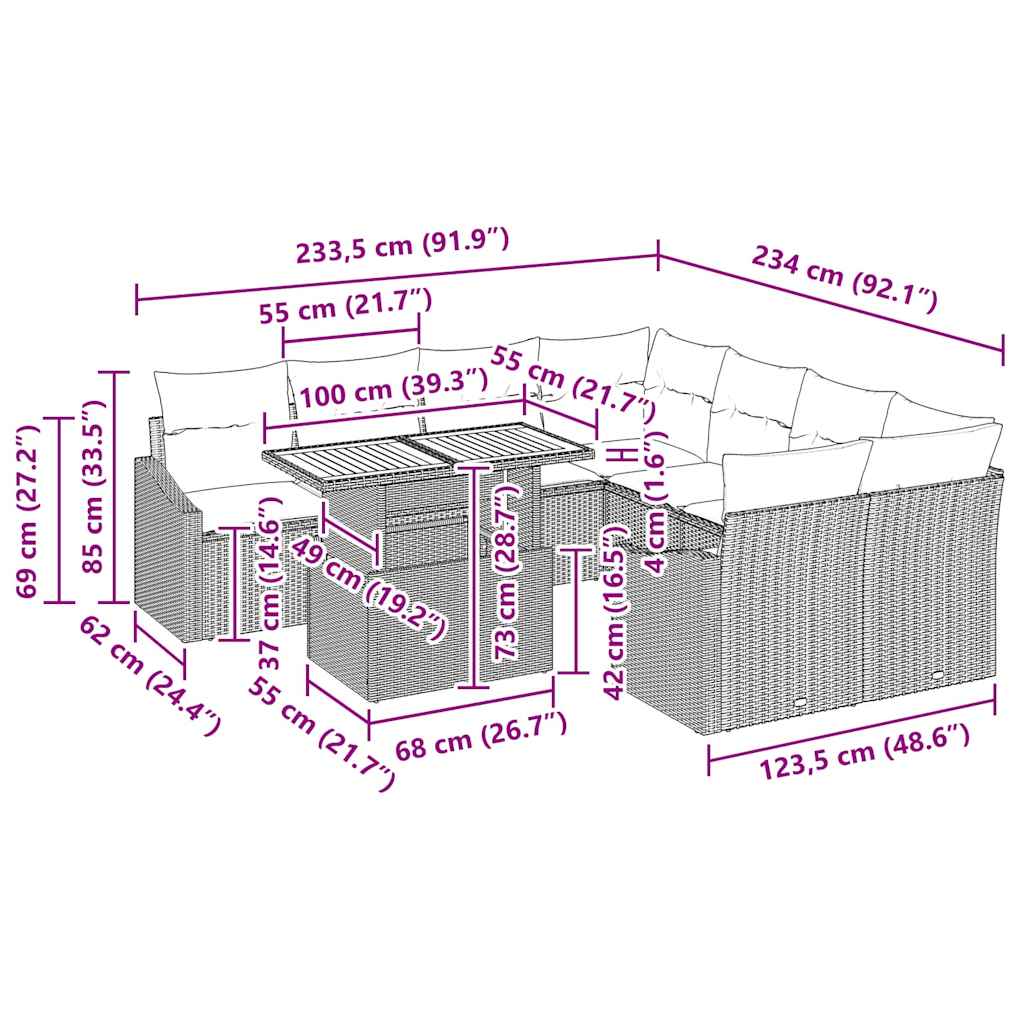 Garden Dining Set with Cushion Grey and Brown 100 x 55 x 73 cm