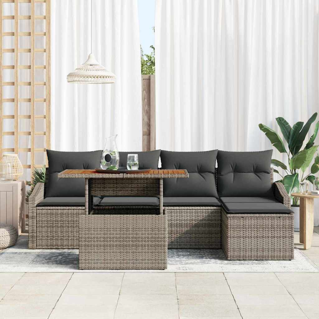 Garden Dining Set with Cushion 6 pcs Grey and Brown