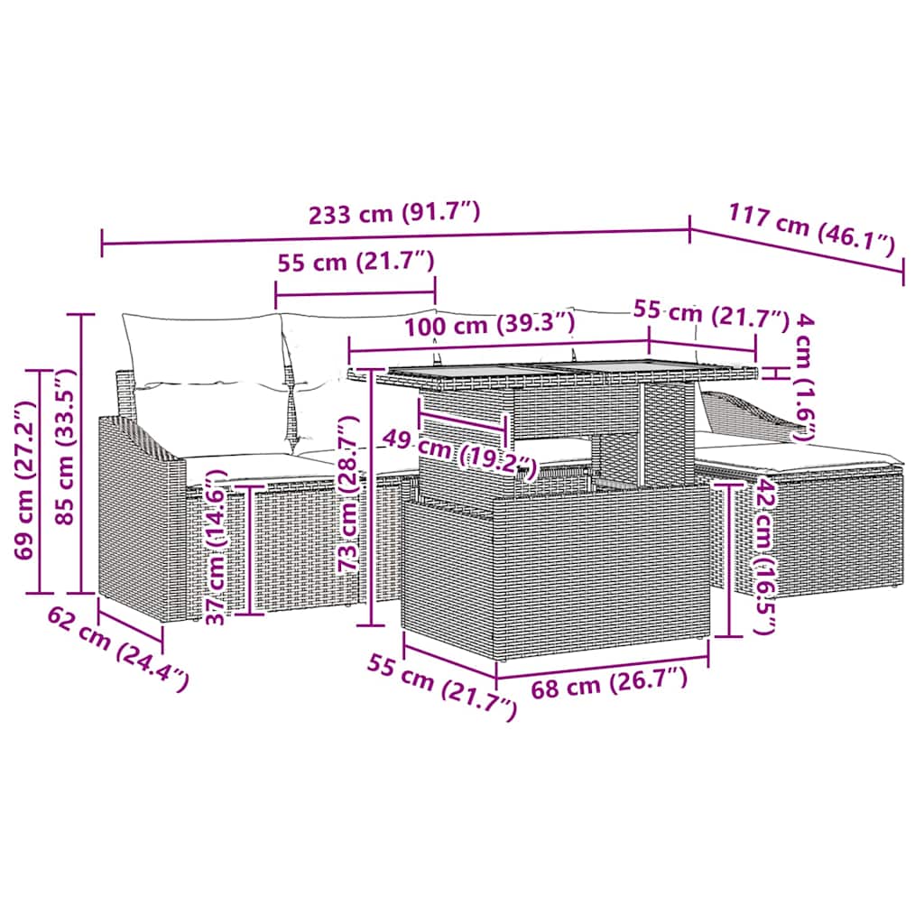 Garden Dining Set with Cushion 6 pcs Grey and Brown