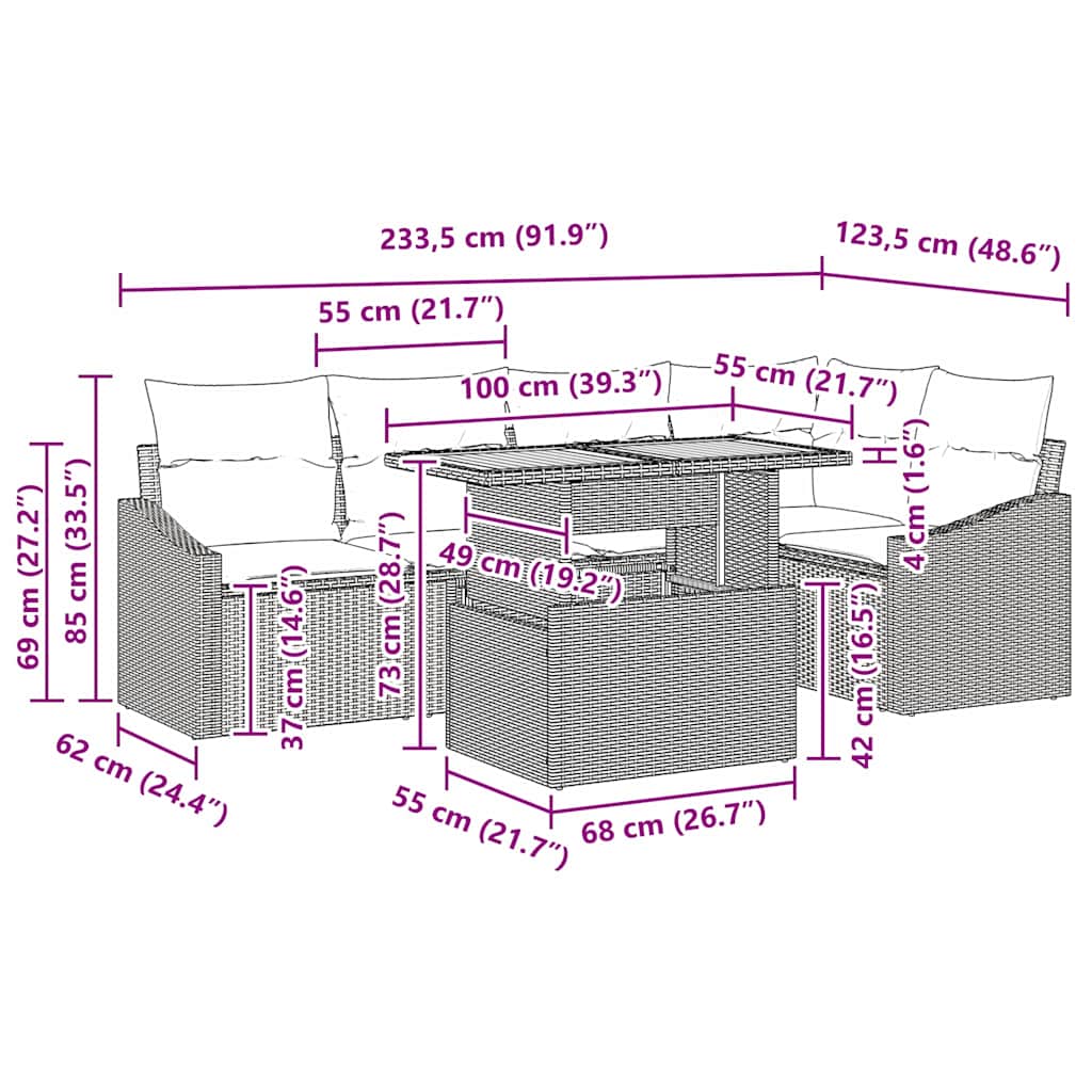 Garden Dining Set with Cushion Grey and Brown 100 x 55 x 73 cm