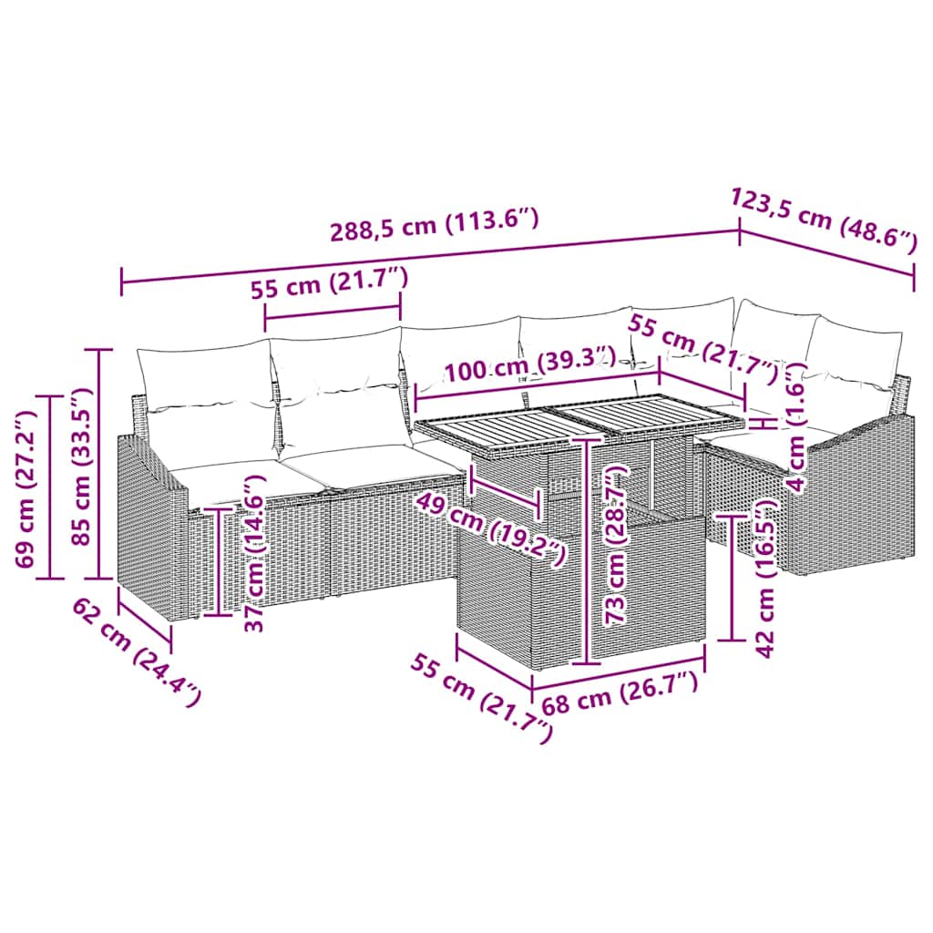 Garden Dining Set with Cushion Manual 7 pcs Grey and Brown