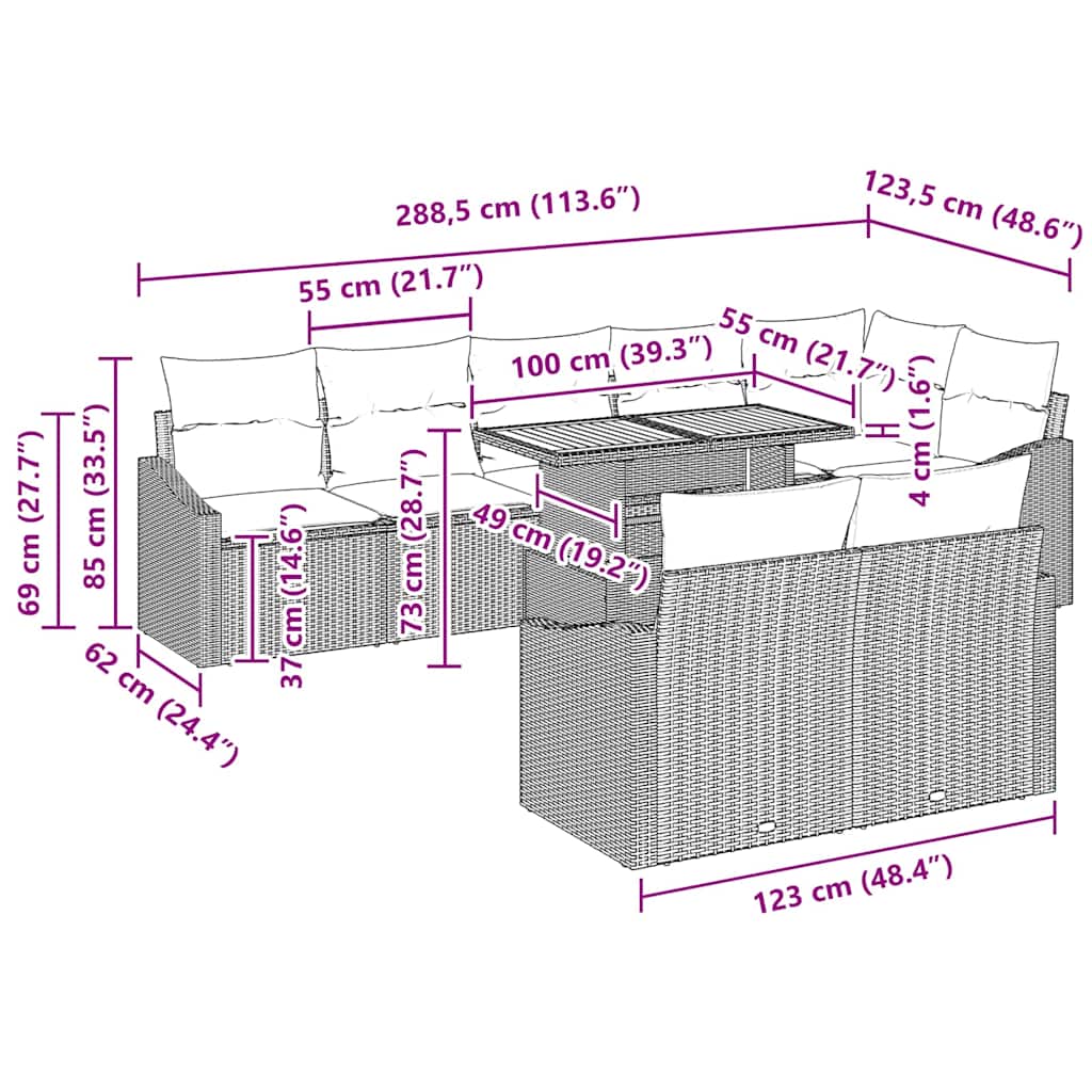 Garden Sofa Set with Cushion Manual 9 pcs Grey and Brown