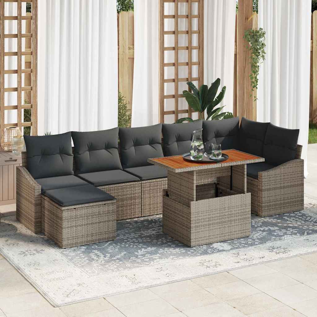 Garden Dining Set with Cushion 8 pcs Grey and Brown
