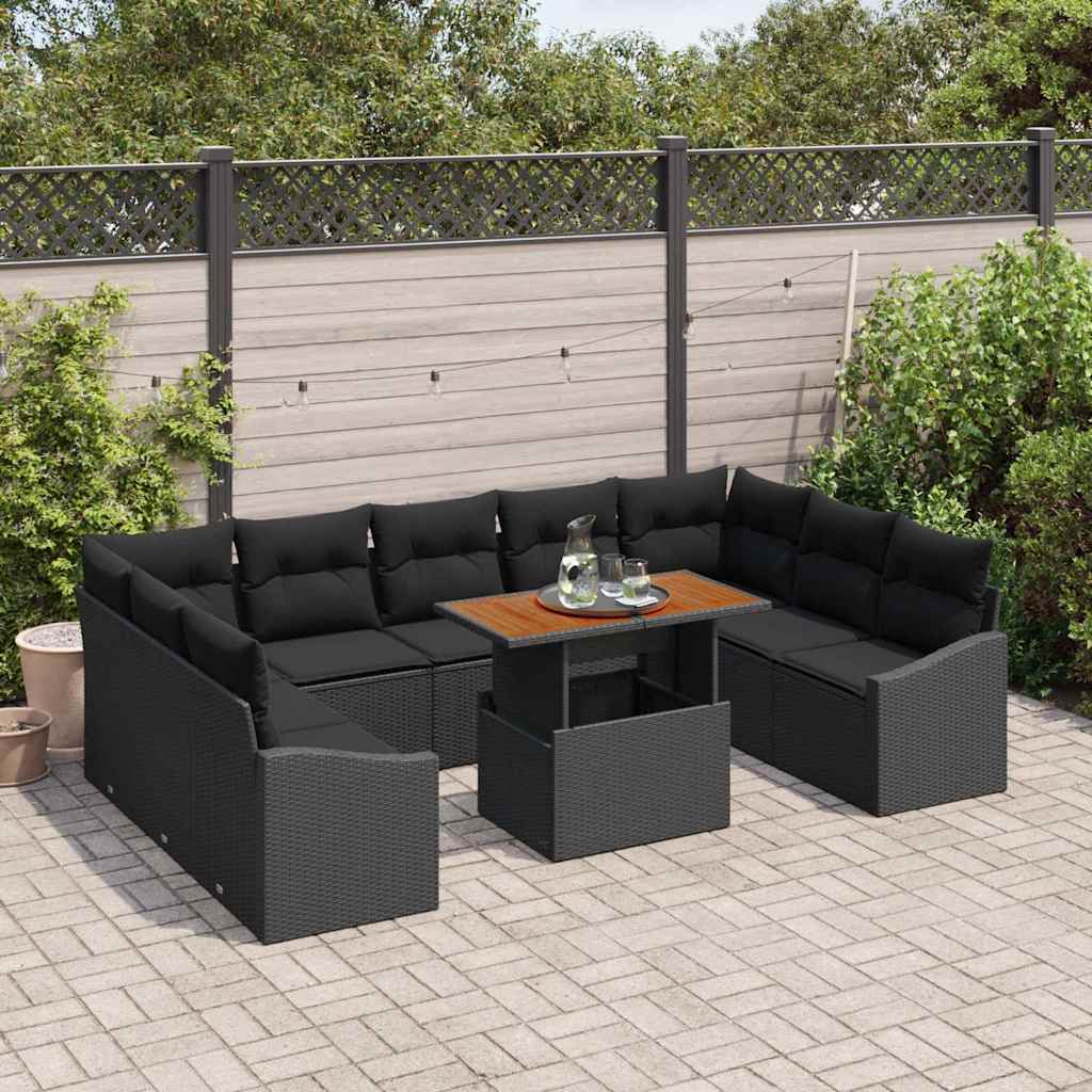 Garden Dining Set with Cushion Manual 10 pcs Black and Brown