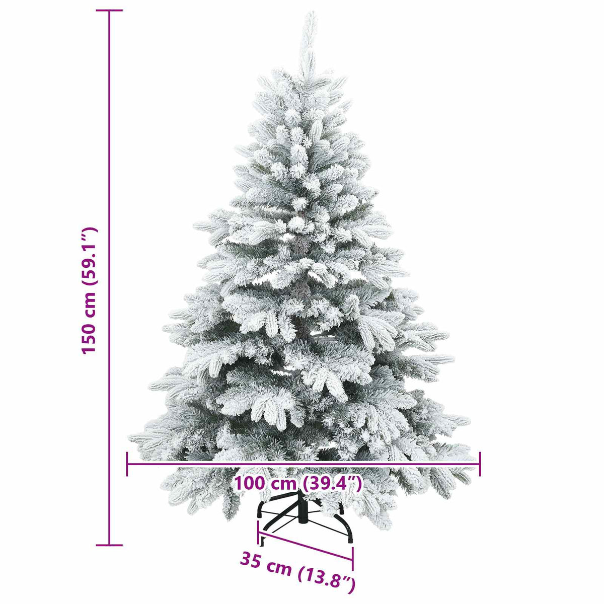 Artificial Hinged Christmas Tree Snow Flocked White 150 cm