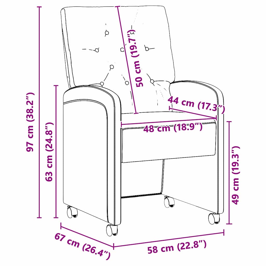 Dining Chairs with Wheels 2 pcs Dark grey 58 x 67 x 97 cm