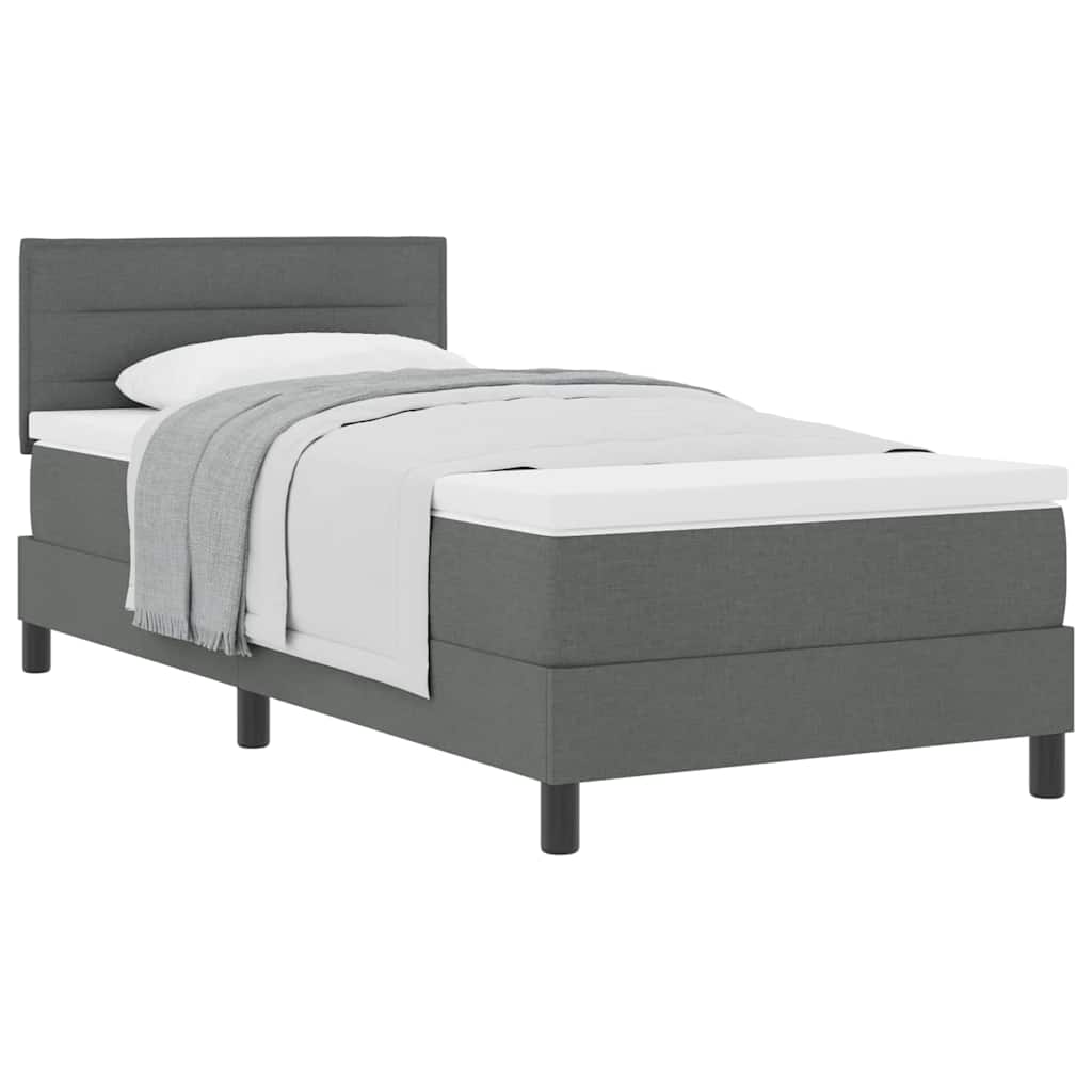 Box Spring Bed Striped with Headboard White 203 x 107 x 88 cm